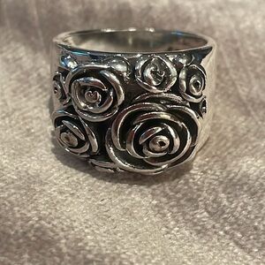 Silver Rose Patch Cigar Band Ring NWOTS
